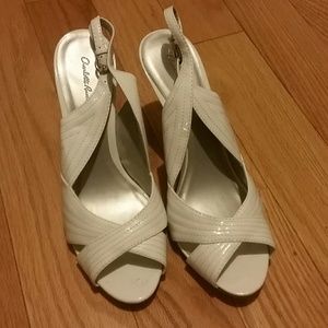 white heeled sandals